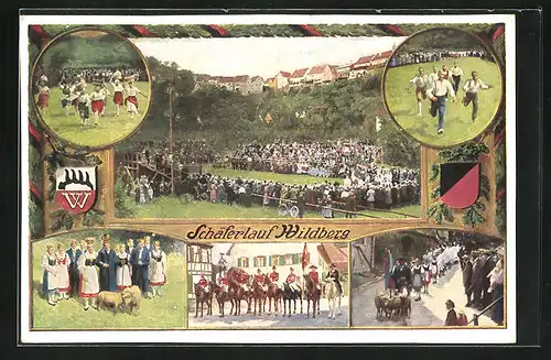 Künstler-AK Wildberg, Schäferlauf, Menschenmenge während Volksfest