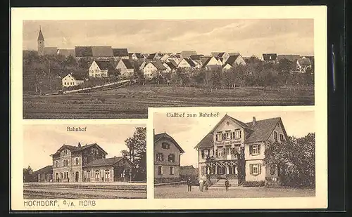 AK Hochdorf, Bahnhof, Gasthof zum Bahnhof, Panorama