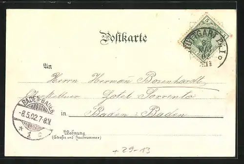 Winter-Lithographie Stuttgart, Altes Schloss bei Nacht