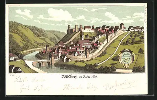 Lithographie Wildberg, Totalansicht Anno 1650