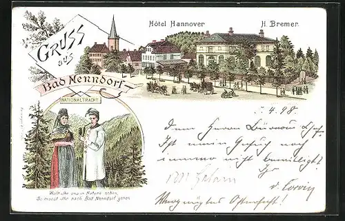 Lithographie Bad Nenndorf, Hotel Hannover, Nationaltracht