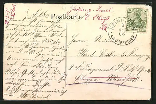 AK Heiningen, Totalansicht, Kirche, Schul- und Rathaus