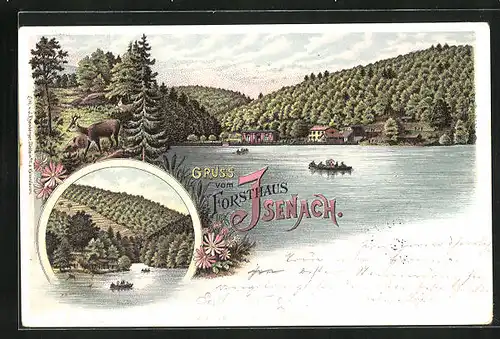 Lithographie Isenach, Gasthaus Forsthaus Isenach am See