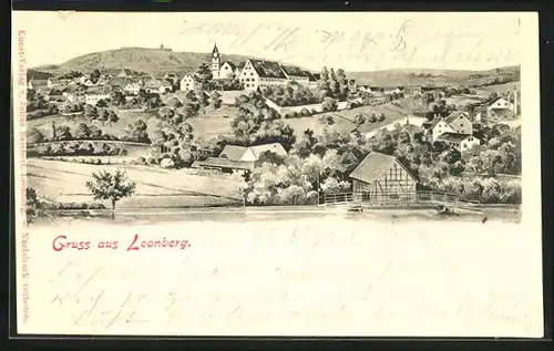 Lithographie Leonberg, Totalansicht der Gemeinde