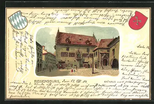 Passepartout-Lithographie Regensburg, Rathaus am Stadtplatz, Wappen