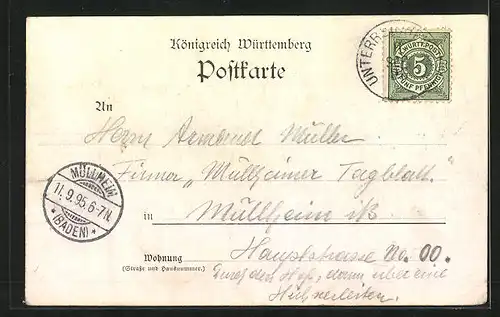 Vorläufer-Lithographie Calw, 1895, Teilansicht, Kirche, Georgenäum