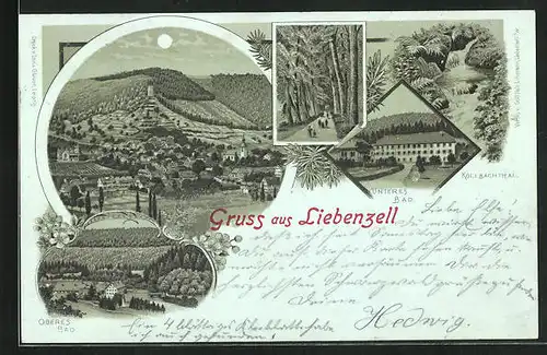 Mondschein-Lithographie Liebenzell, Oberes Bad, Unteres Bad, Kollbachtal