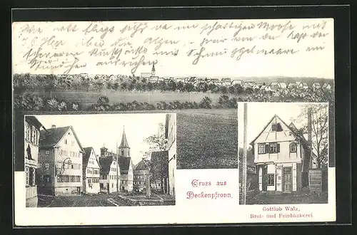 AK Deckenpfronn, Brot- und Feinbäckerei Gottlob Walz, Strassenpartie mit Gasthaus, Teilansicht