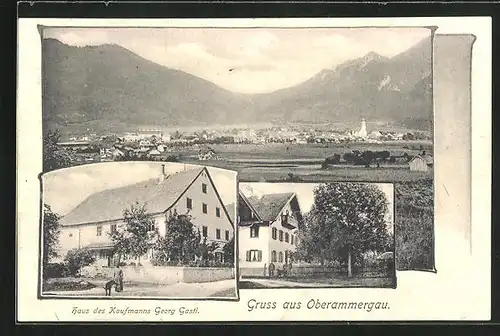 AK Oberammergau, Haus des Kaufmanns Georg Gastl, Strassenpartie mit Gebäudeansicht, Teilansicht