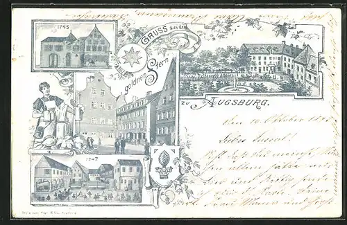 AK Augsburg, Gasthaus zum goldnen Stern, Gebäudeansicht 1745, Ortspartie 1747