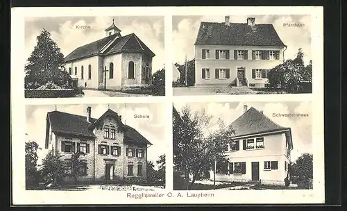 AK Regglisweiler O. A. Laupheim, Kirche, Pfarrhaus, Schwesternhaus