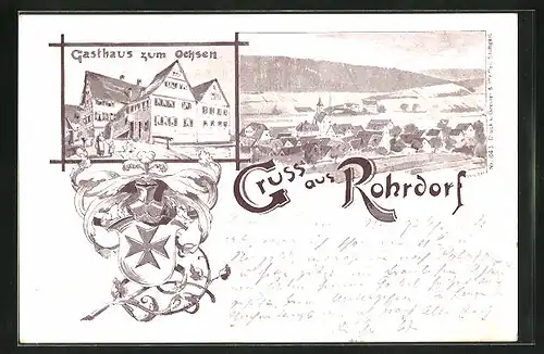 Künstler-AK Rohrdorf, Gasthaus zum Ochsen, Ortsansicht