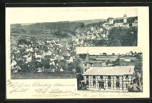 AK Altensteig /Schwarzwald, Neue Turn- und Festhalle, Ortsansicht