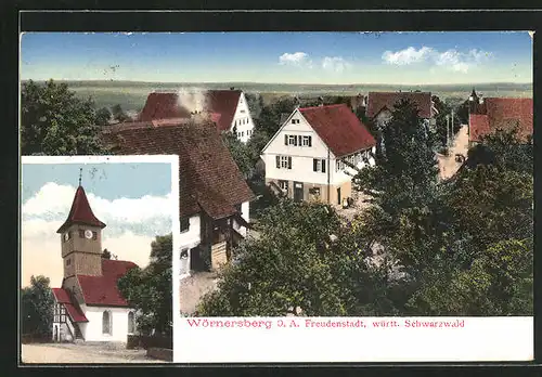 AK Wörnersberg / O. A. Freudenstadt, Kirche, Teilansicht aus der Vogelschau