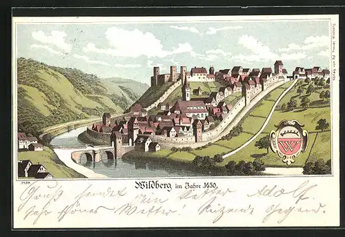 Lithographie Wildberg, Ortsansicht im Jahre 1650