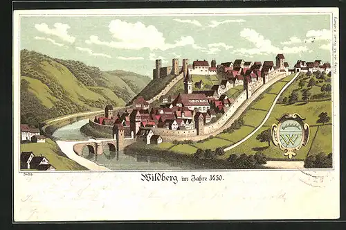 Lithographie Wildberg, Alte Ortsansicht aus dem Jahre 1650