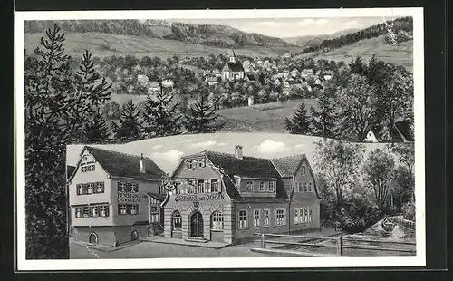 AK Rohrdorf /Nagold, Gasthof und Metzgerei zum Ochsen, Ortsansicht