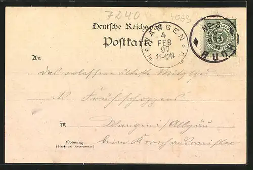 Lithographie Horb a. N., Turm und Kapelle auf der Schütte, Teilansicht mit Bahnhof