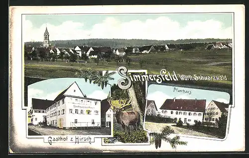 AK Simmersfeld /Württ. Schwarzwald, Gasthof zum Hirsch, Pfarrhaus