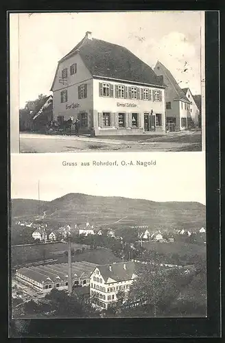 AK Rohrdorf /Nagold, Handlung von Ernst Sitzler, Ortsansicht aus der Vogelschau