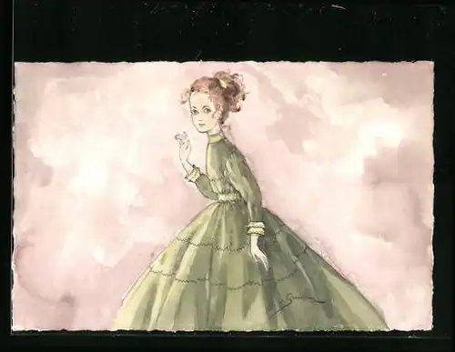 Handzeichnung Mädchen im grünen Kleid