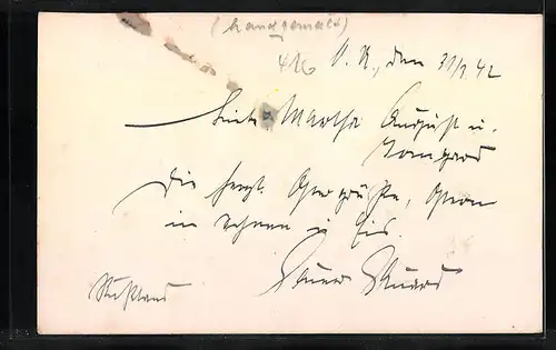 Handzeichnung Ostergruss mit Osterei und Weidenkätzchen, datiert: 1942