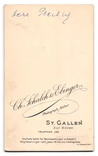 Fotografie Ch. Schalch & Ebinger, St. Gallen, Stattlicher Herr im Anzug mit Moustache