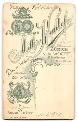 Fotografie Müller-Kirchhofer, Zürich, Seefeldstrasse 21, Frau Volkart im Sonntagsstaat
