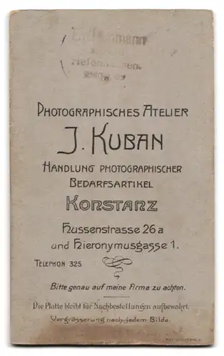 Fotografie J. Kuban, Konstanz, Hussenstrasse 26a, Herr mit Moustache und feinem Anzug