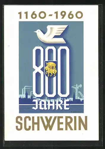 AK Schwerin, Festpostkarte zur 800-Jahr-Feier 1960