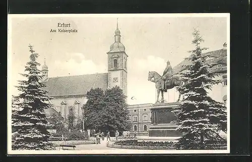 AK Erfurt, Kaiserplatz mit Kirche und Denkmal