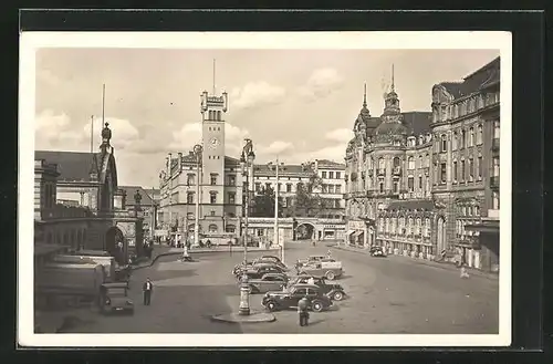 AK Erfurt, Bahnhofsplatz mit Geschäften