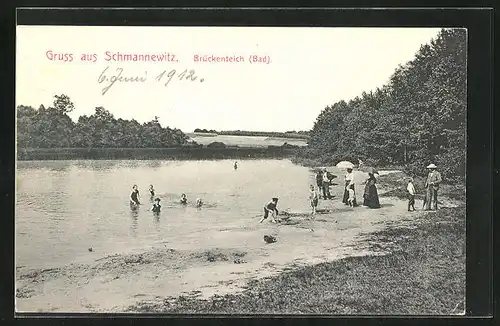 AK Schmannewitz, Badegäste am Brückenteich
