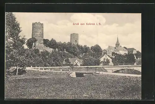 AK Kohren i. S., Blick auf alte Türme und Ortschaft