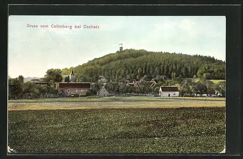 AK Collmberg bei Oschatz, Blick auf Collmberg und Ortschaft