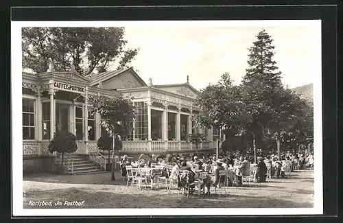 AK Karlsbad, Café Posthof mit Garten