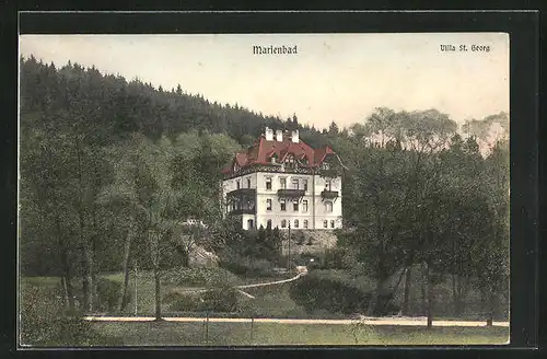 AK Marienbad, Villa St. Georg gegen Waldlandschaft