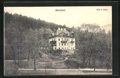 AK Marienbad, Villa St. Georg gegen Waldlandschaft