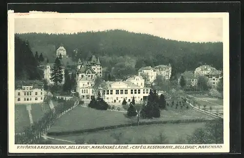 AK Marienbad, Café und Restaurant Bellevue mit Anlagen