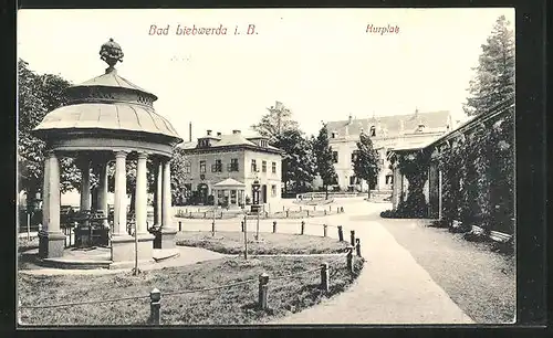 AK Bad Liebwerda i. B., Kurplatz mit Pavillon