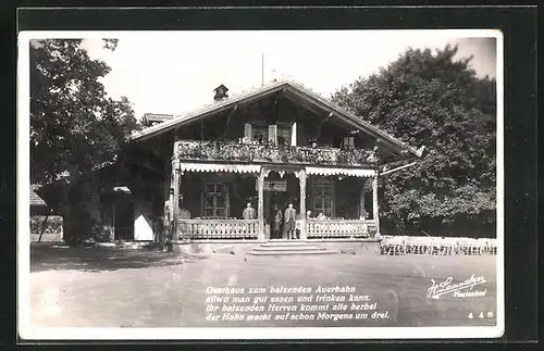 AK Marienbad, Gasthaus Zum Balzenden Auerhahn, Denkspruch