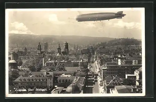 AK Stuttgart, Zeppelin über der Stadt