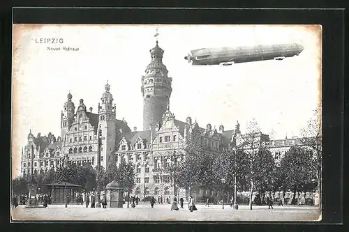 AK Leipzig, Zeppelin über dem neuen Rathaus