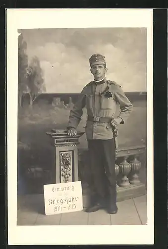 Foto-AK Erinnerung an das Kriegsjahr 1914-1915, Österreichischer Soldat