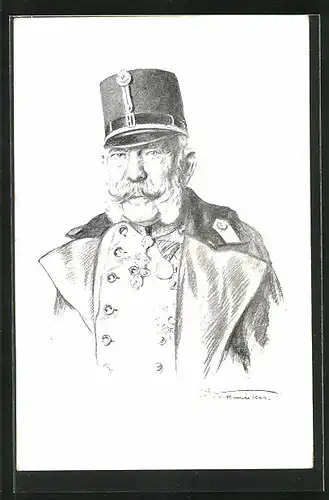 Künstler-AK Kaiser Franz Josef I. von Österreich mit Schirmmütze