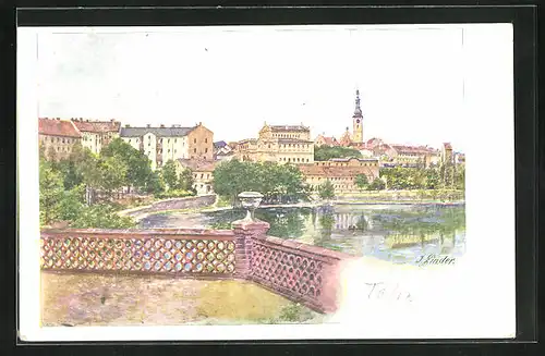 Künstler-AK Tabor, Kostel, Panorama