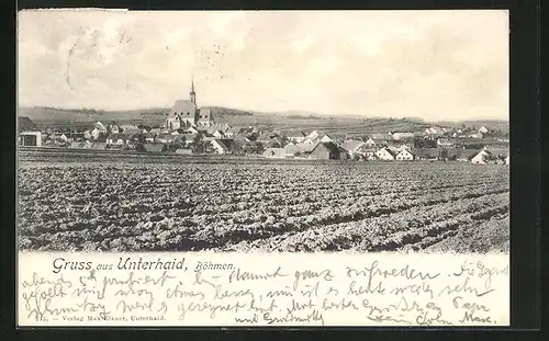 AK Unterhaid, Panoramablick vom Feld aus