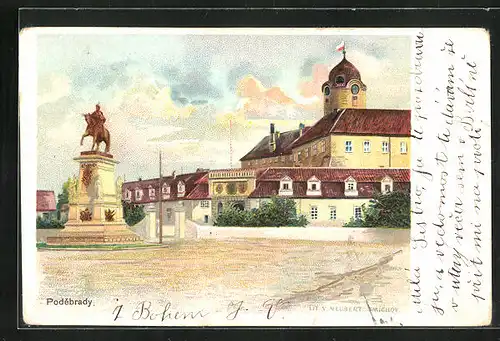 Lithographie Bad Podiebrad / Podebrady, Namesti, Pomnik