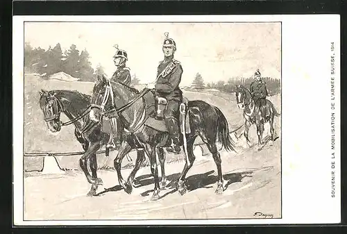 Künstler-AK Schweizer Soldaten zu Pferde