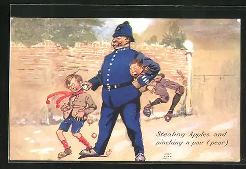 AK Stealing Apples and pinching a pair (Pear), Polizist erwisch Jungen beim Klauen